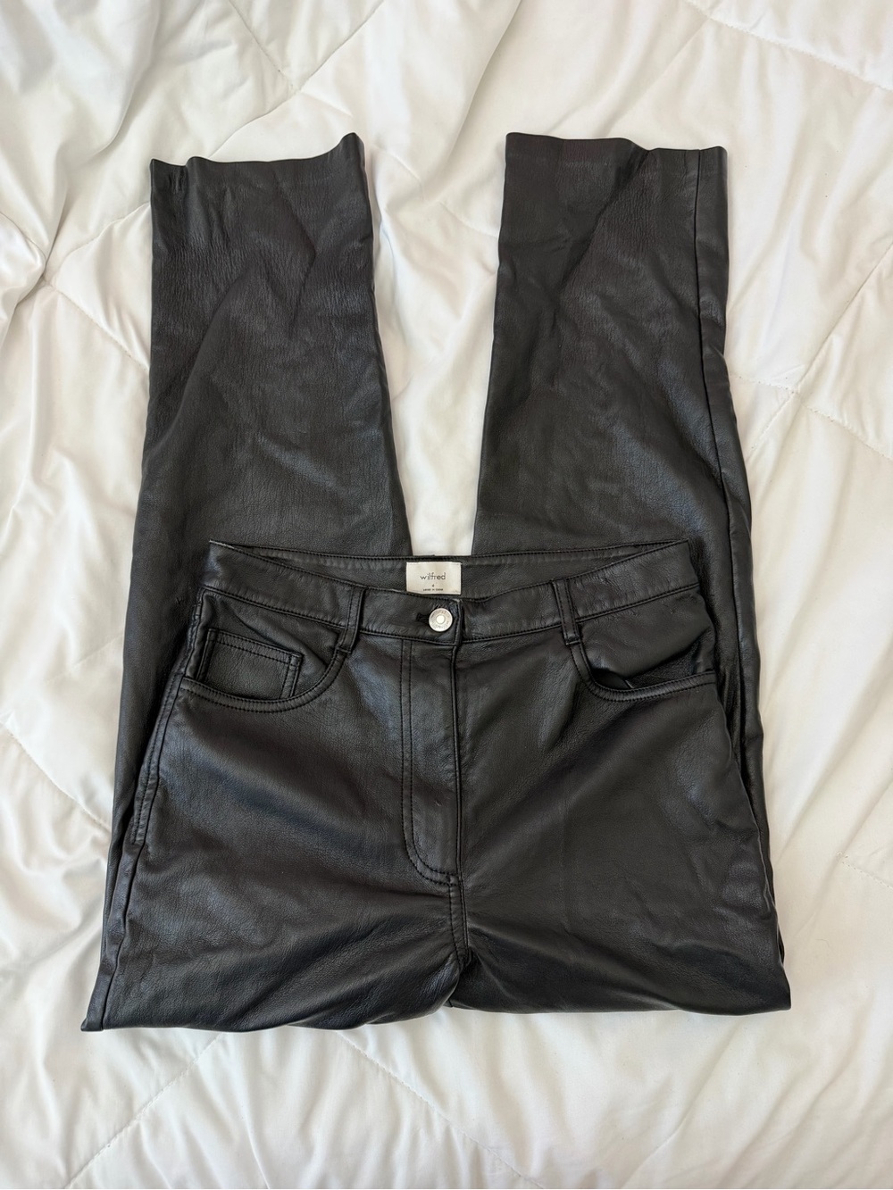 Aritzia Wilfred Black Faux-Leather Straight Leg Pants